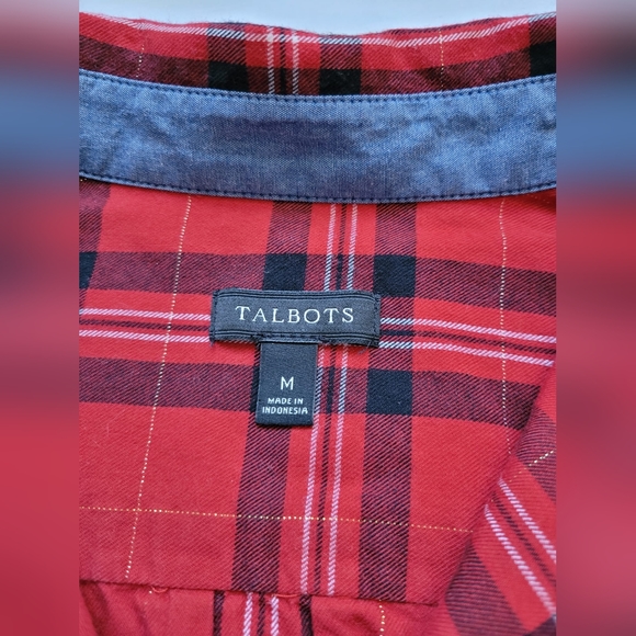 Talbots Women's Plaid Red Metallic Shirt Cotton Button Up, Medium. - Picture 10 of 13